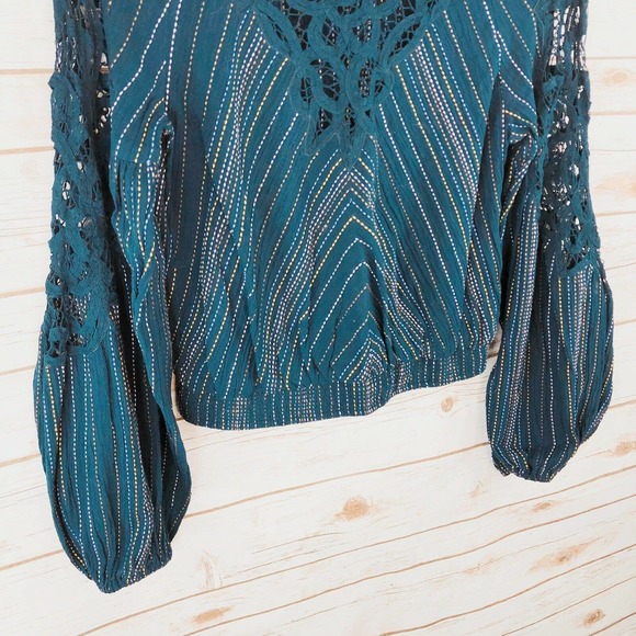 Free People Top Size XS Floral Lace Stripe Balloon - Picture 4 of 9